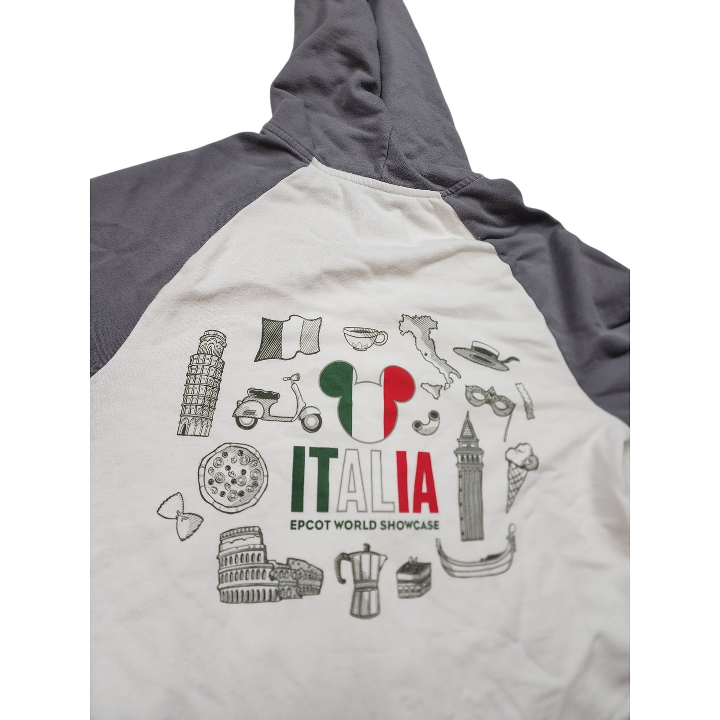 Disney Epcot World Showcase Italia Hoodie Medium Full Zip Sweatshirt Mickey Gray