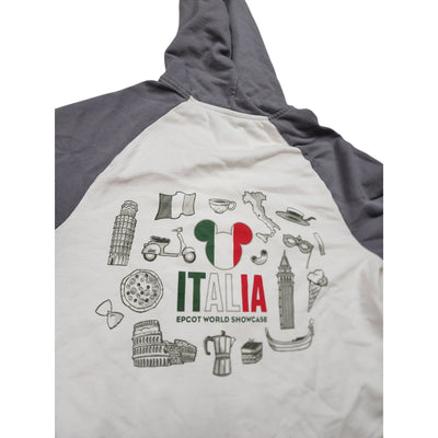 Disney Epcot World Showcase Italia Hoodie Medium Full Zip Sweatshirt Mickey Gray