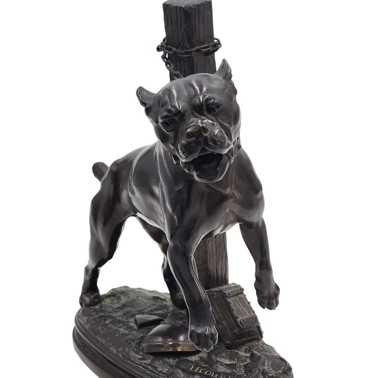 Lecourtier Signed Bronze Bulldog Sculpture French Animalier Statue Vintage 11"