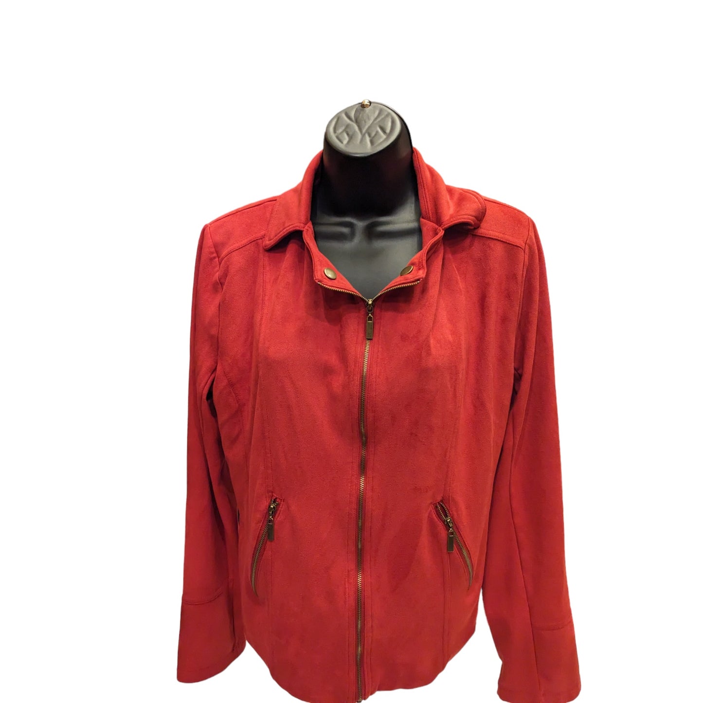 Yest Jacket Womens 10 Red Full Zip Up Stylish Lightweight Outerwear Chic Pockets