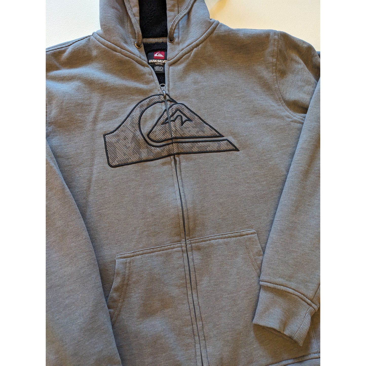Quiksilver Hoodie Mens Small Gray Zip Up Surf Sweatshirt Kangaroo Pockets