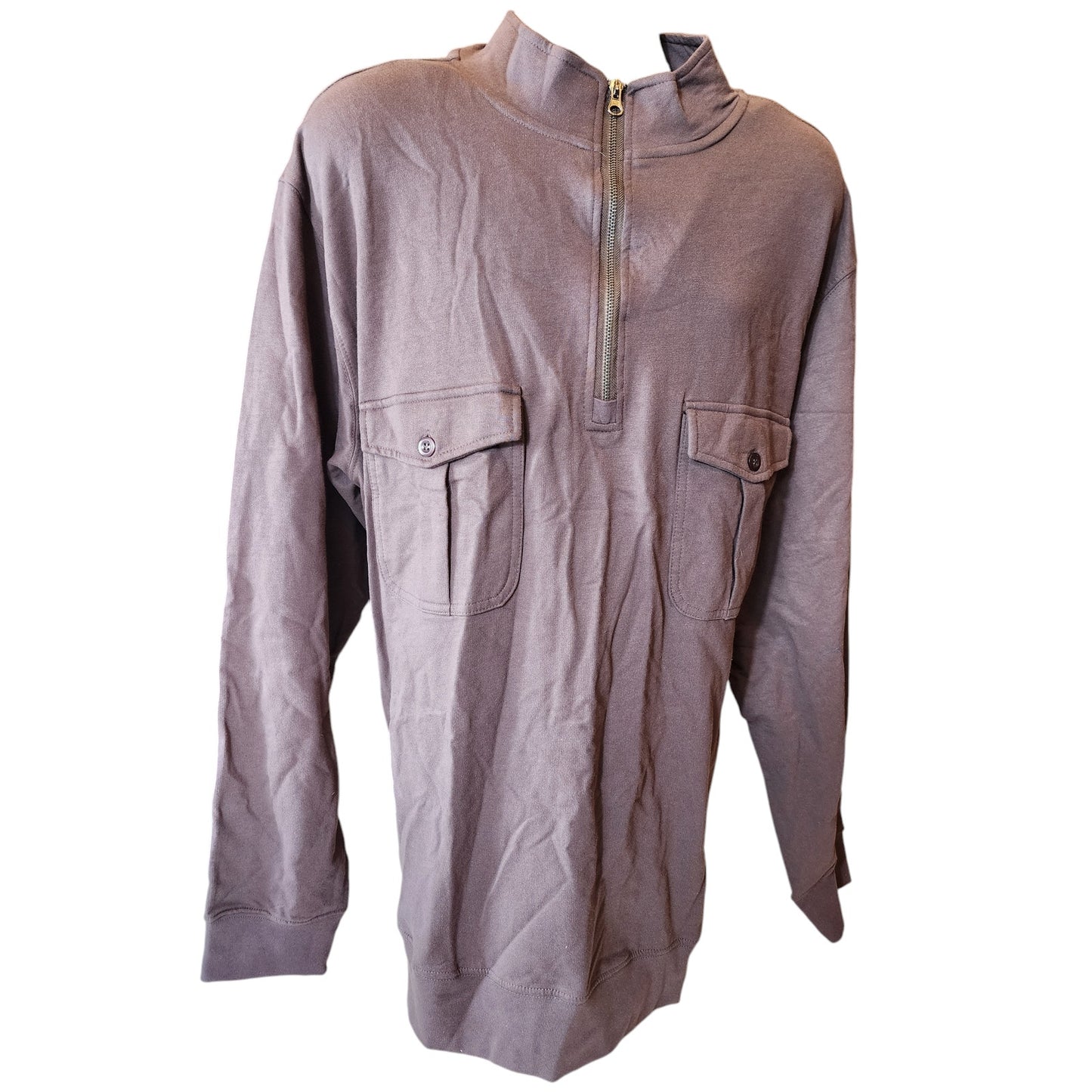 Rustic Ridge Mens Size 2XL Brown Cotton Half Zip Pullover Shirt Button Pockets