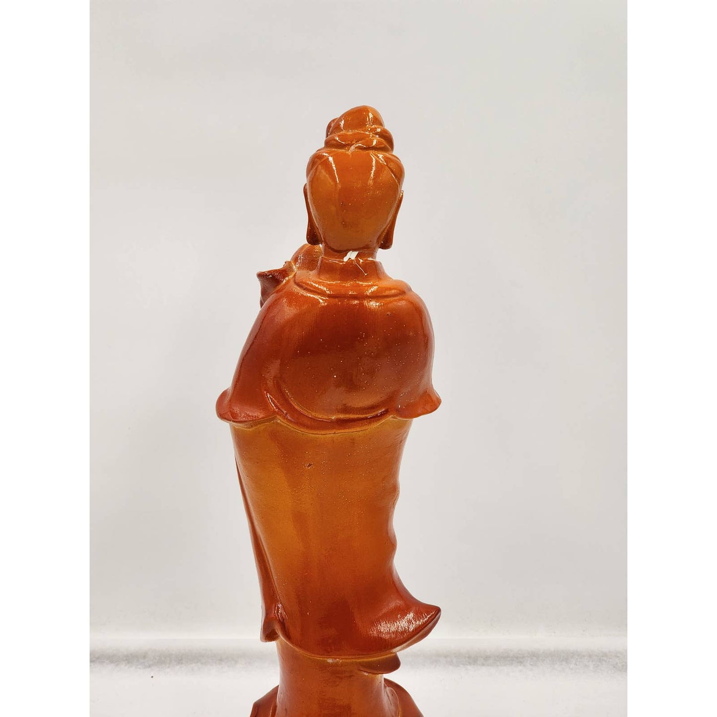 Guan Yin Goddess Statue Orange Bodhisattva Lotus Flower Deity Asian Buddhism 19"