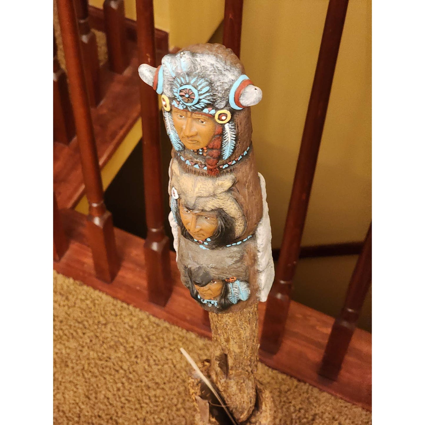 Totem Pole Native American Southwestern Style Large Figurine Wood Rock Decor 39"