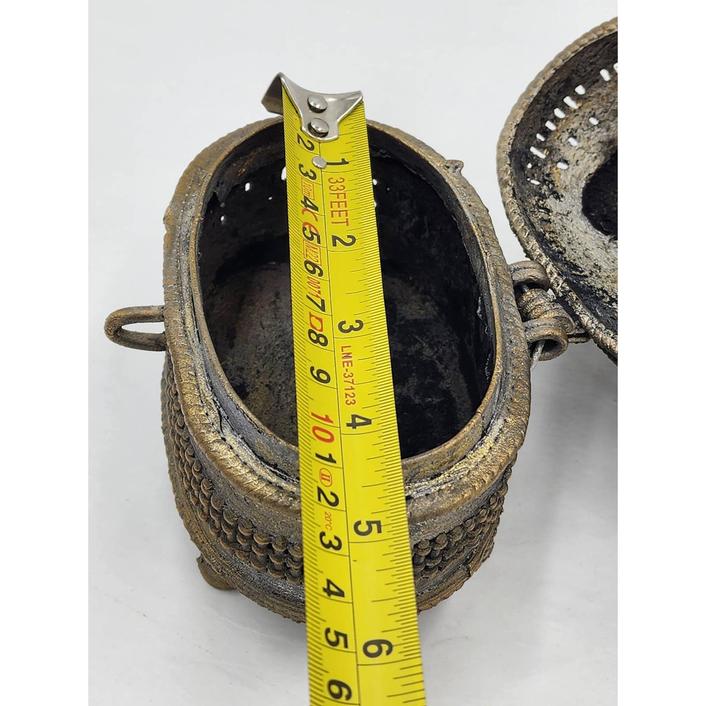 Old Jewelry Box Bronze India Art Hinged Footed Storage Trinket Hindu Kamdhenu