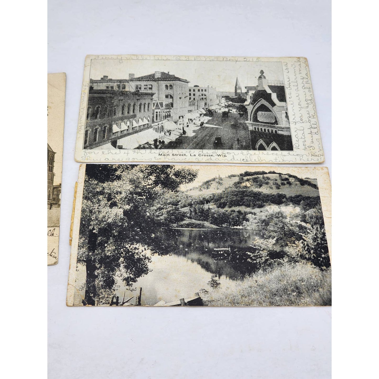 Antique Postcards c1907 Main Street La Crosse Wisconsin Lake Como Post Office