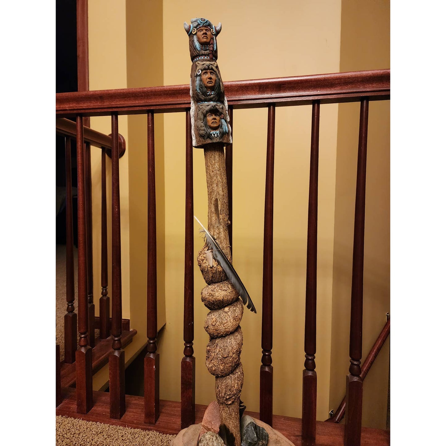 Totem Pole Native American Southwestern Style Large Figurine Wood Rock Decor 39"