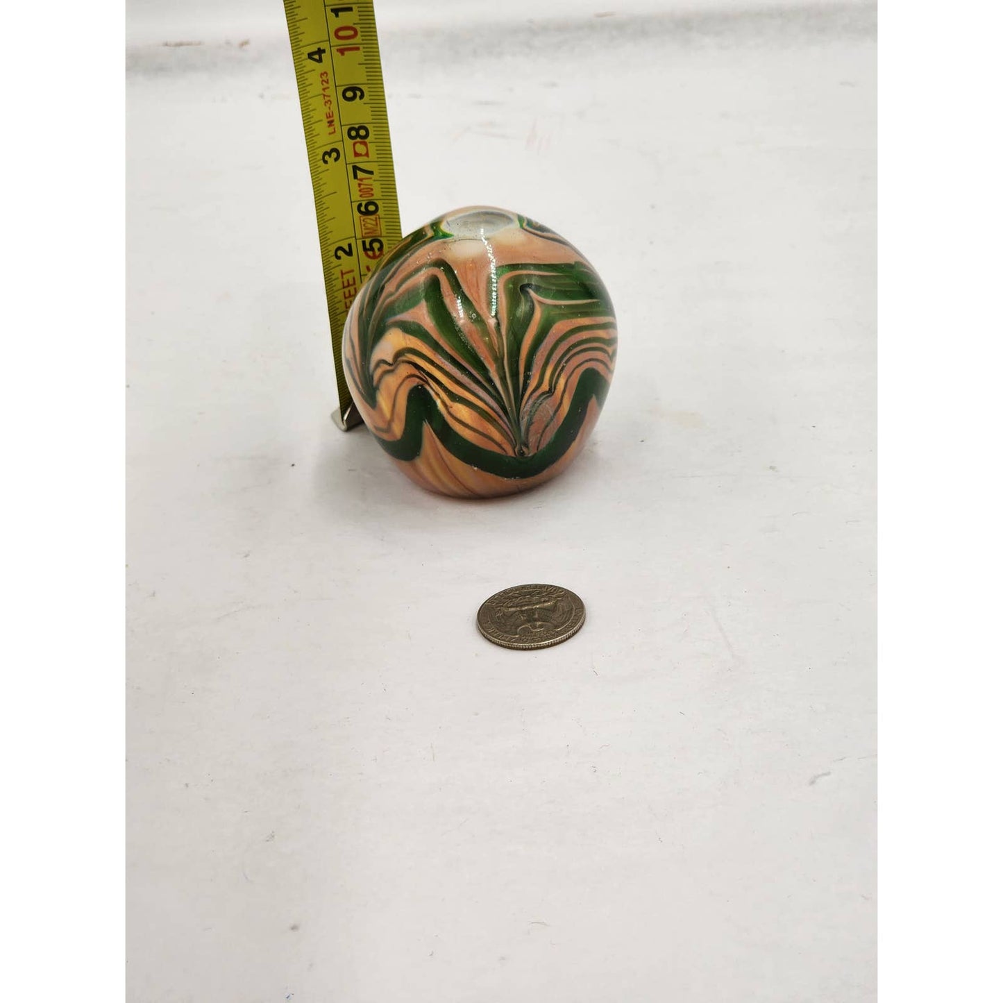 Paperweight Art Glass Emerald Green Swirl Vintage Collectible Home Office Decor