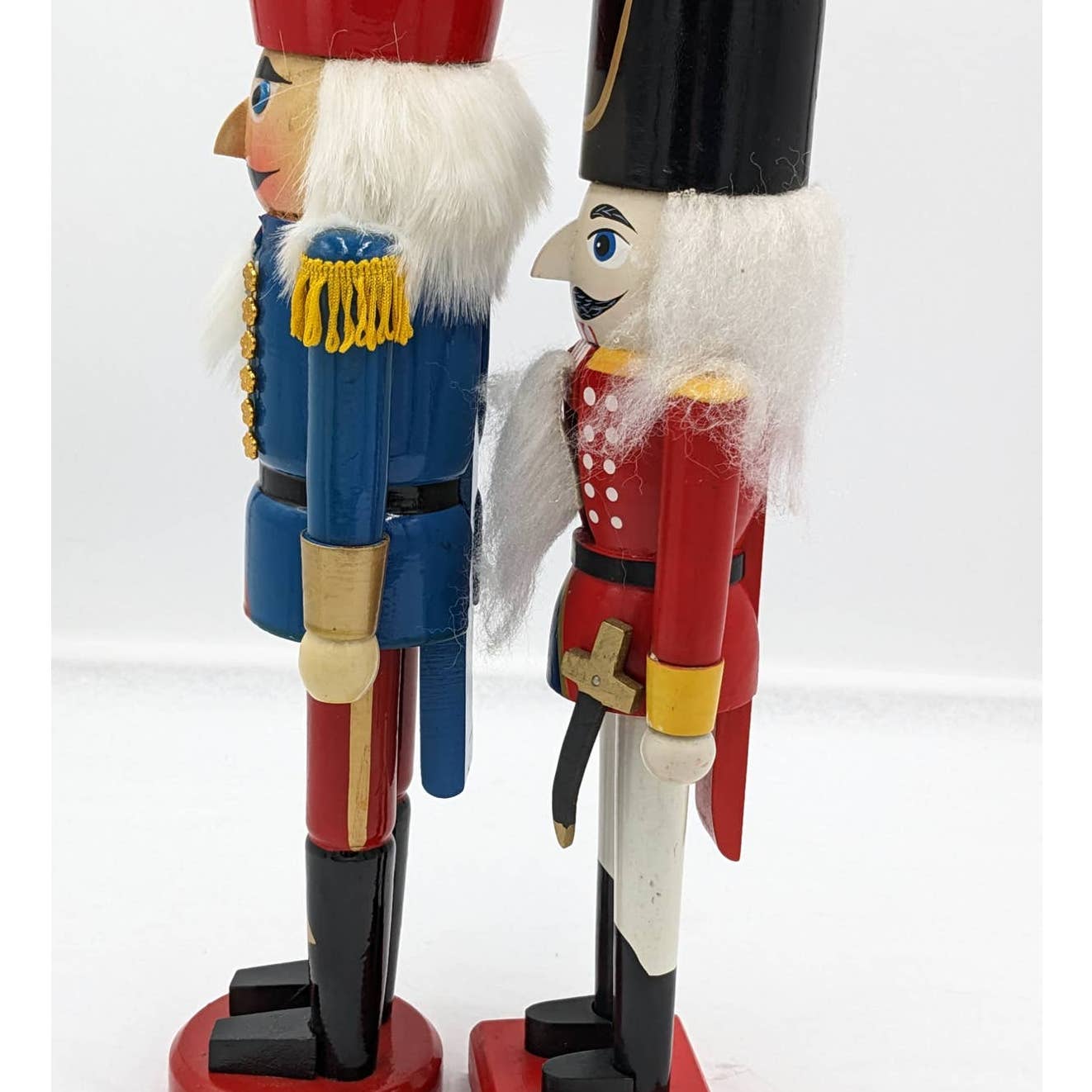 Vintage Nutcracker Set 2 Solder King Red/Black Red/Blue 13" And 15" Tall