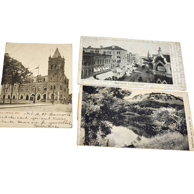 Antique Postcards c1907 Main Street La Crosse Wisconsin Lake Como Post Office