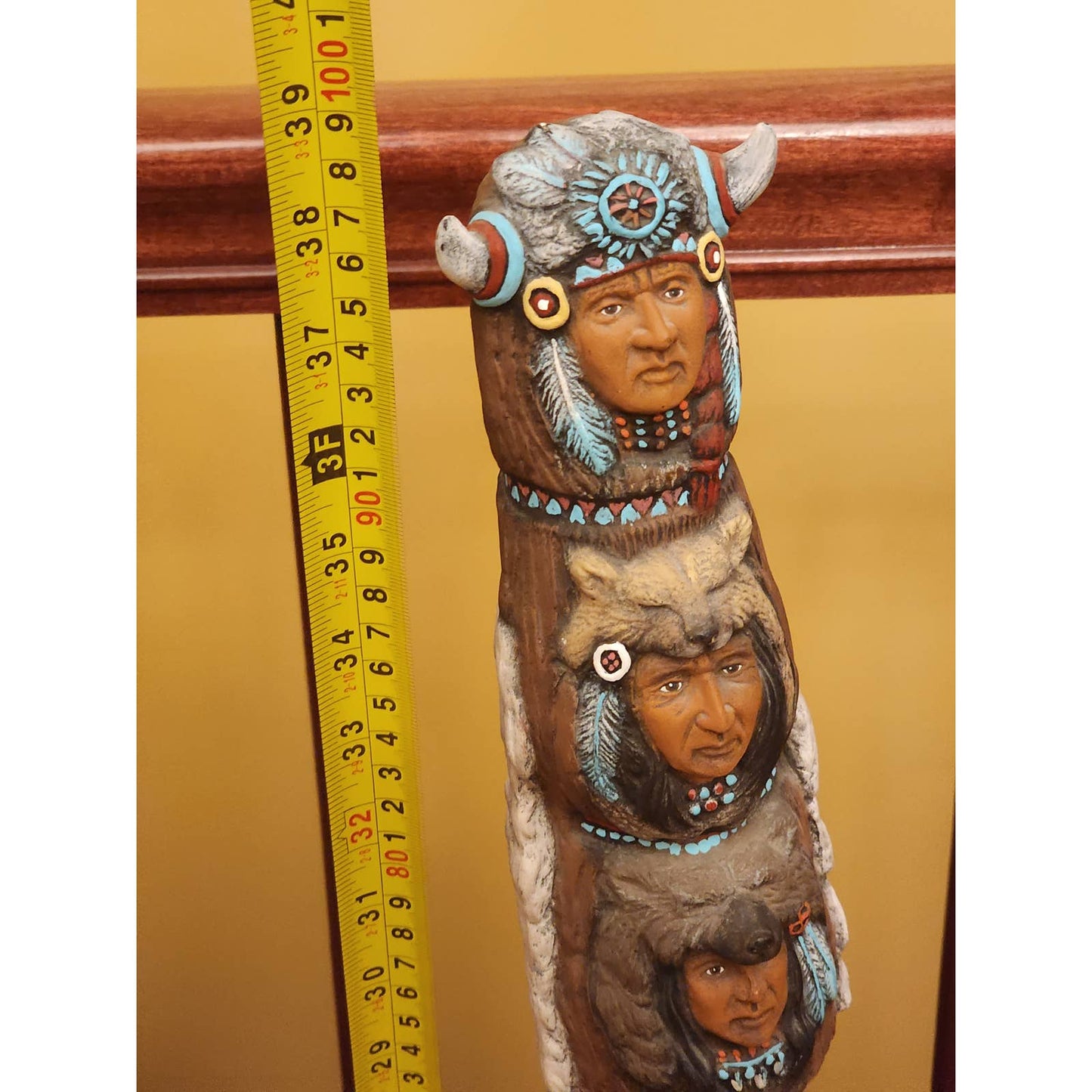 Totem Pole Native American Southwestern Style Large Figurine Wood Rock Decor 39"