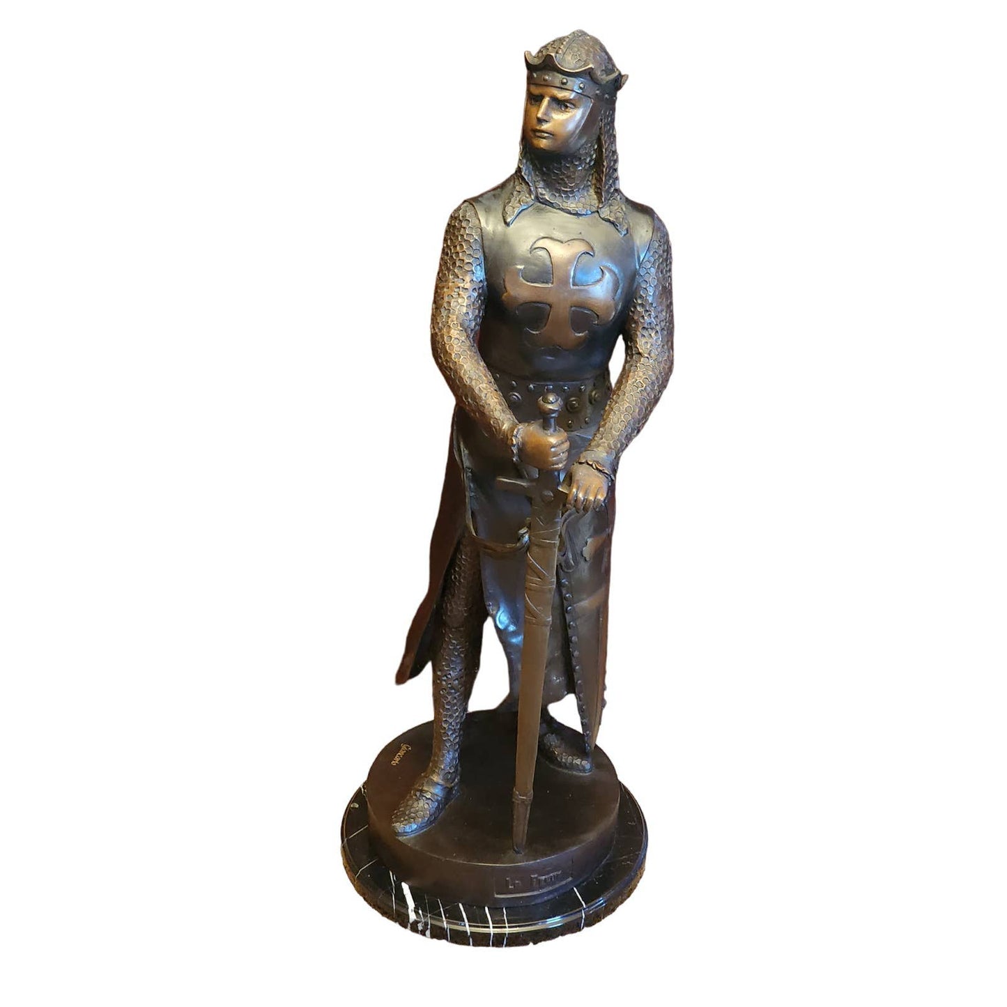 Knights Templar Crusader Bronze Sculpture Signed Giancarlo Le Preur Medieval 34"