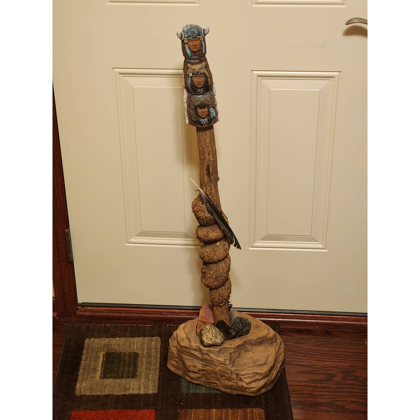 Totem Pole Native American Southwestern Style Large Figurine Wood Rock Decor 39"