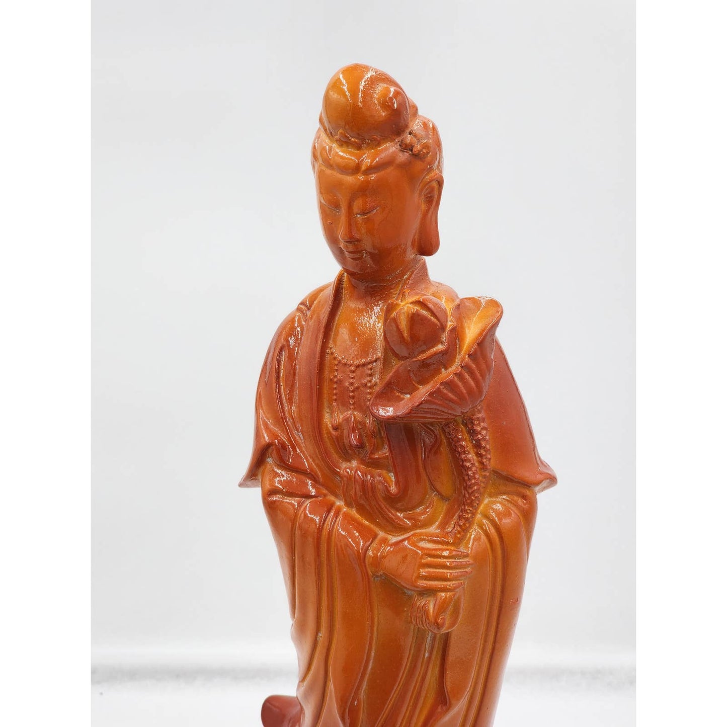 Guan Yin Goddess Statue Orange Bodhisattva Lotus Flower Deity Asian Buddhism 19"