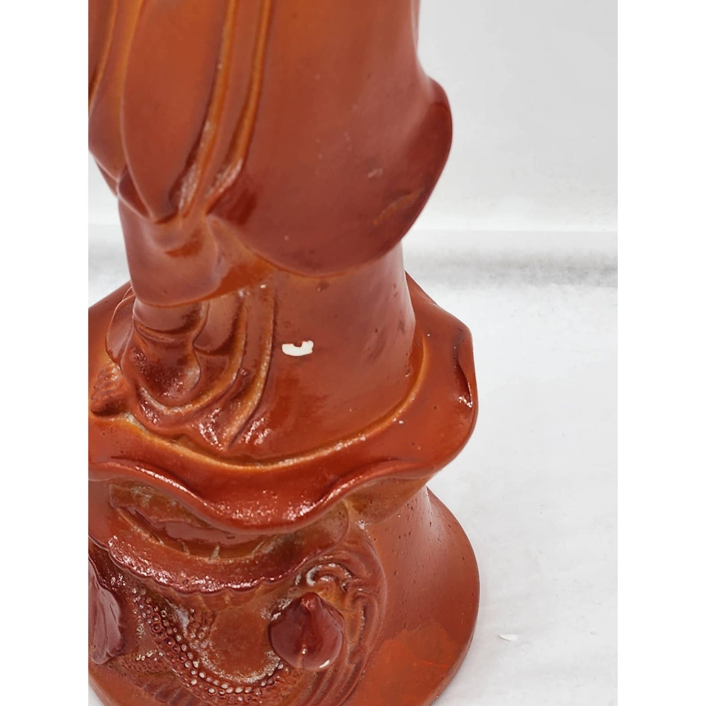 Guan Yin Goddess Statue Orange Bodhisattva Lotus Flower Deity Asian Buddhism 19"