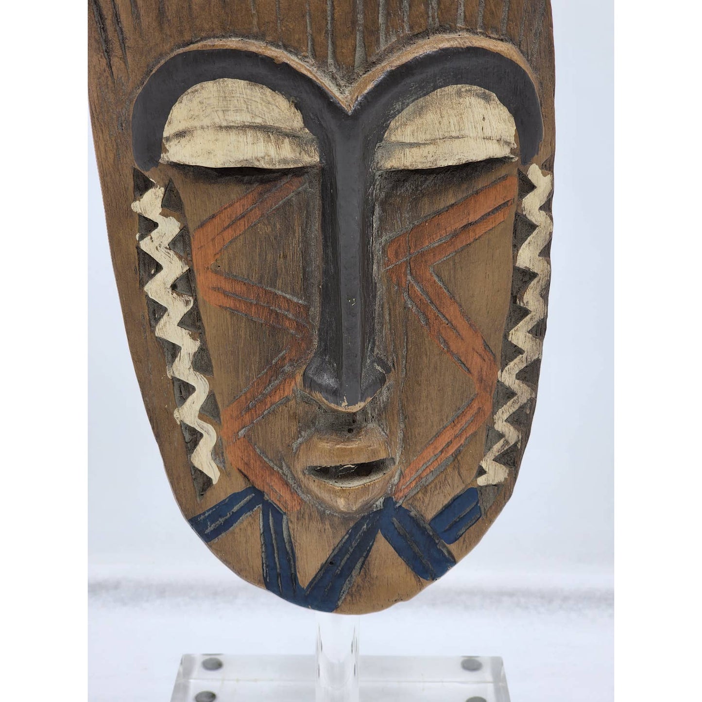 African Mask Lucite Stand Tribal Display Home Decor Art Oblong Oval Standing 17"