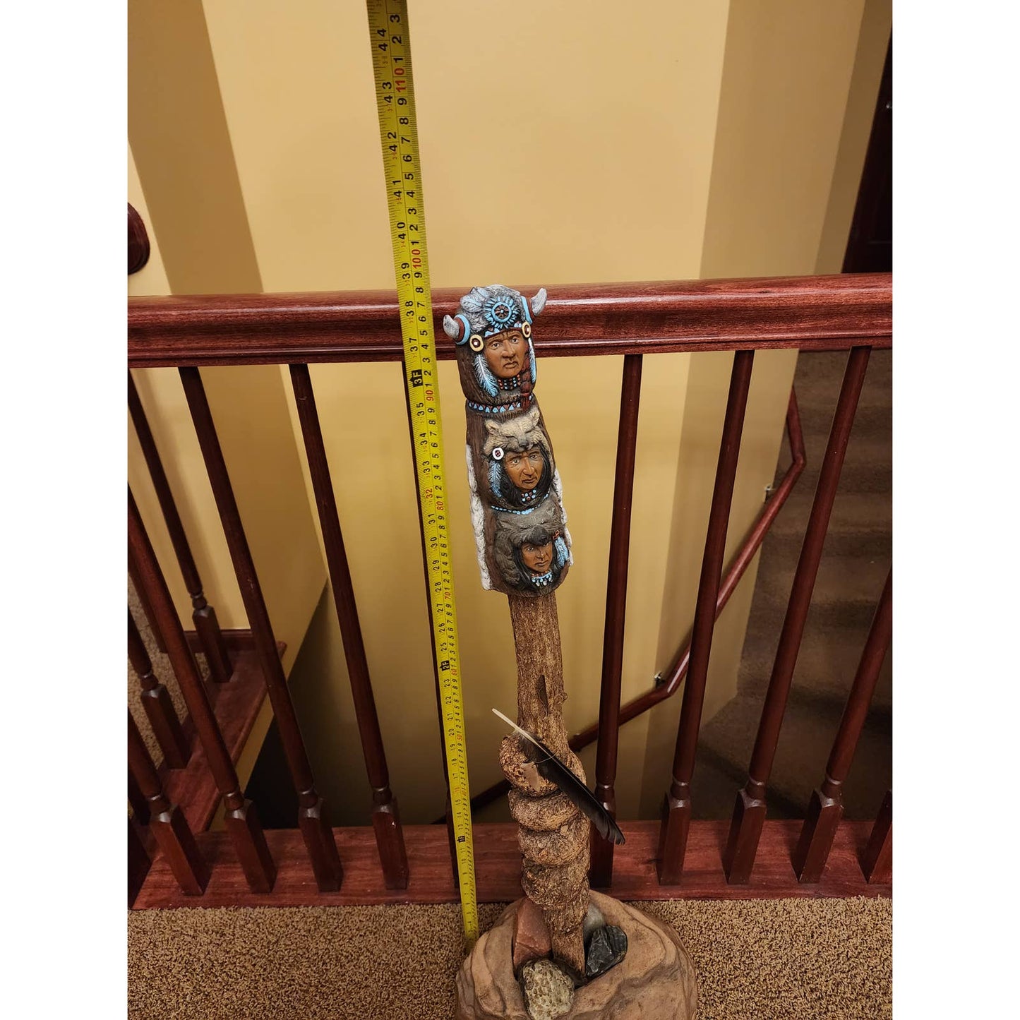 Totem Pole Native American Southwestern Style Large Figurine Wood Rock Decor 39"