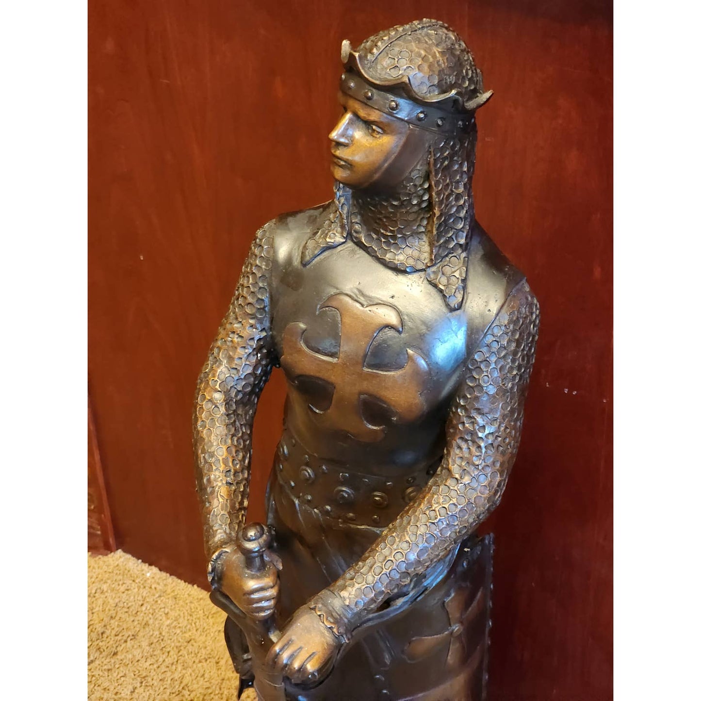 Knights Templar Crusader Bronze Sculpture Signed Giancarlo Le Preur Medieval 34"