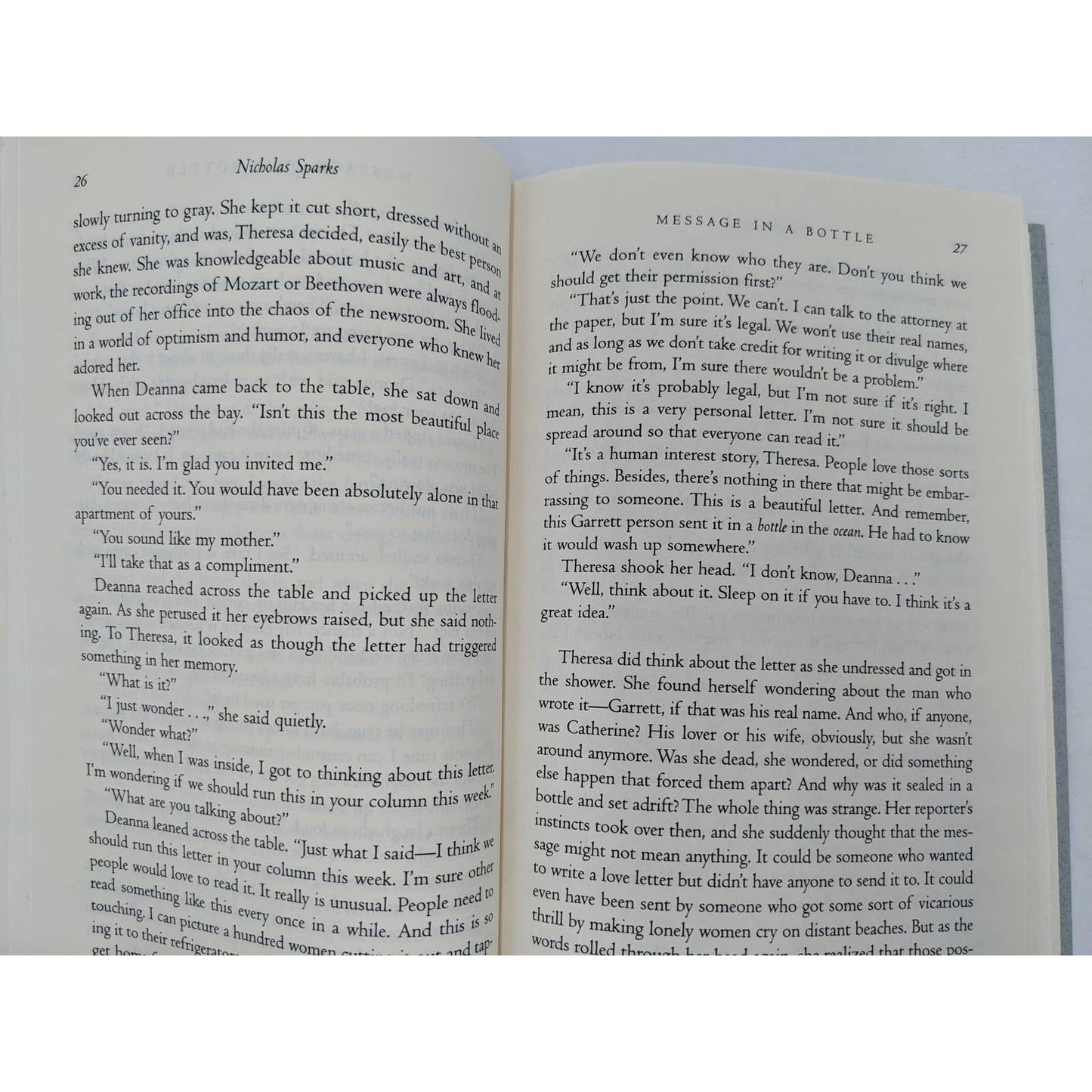 Message In A Bottle By Nicholas Sparks Romance Novel First Printing Vintage 1998