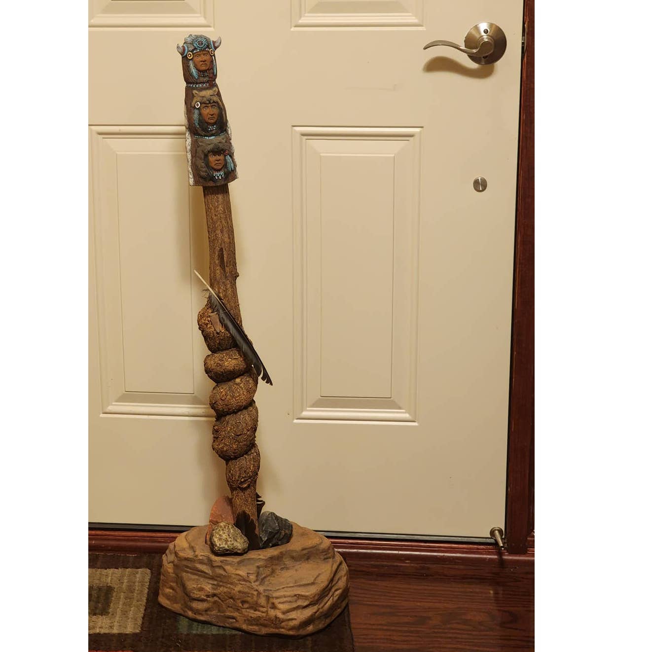 Totem Pole Native American Southwestern Style Large Figurine Wood Rock Decor 39"
