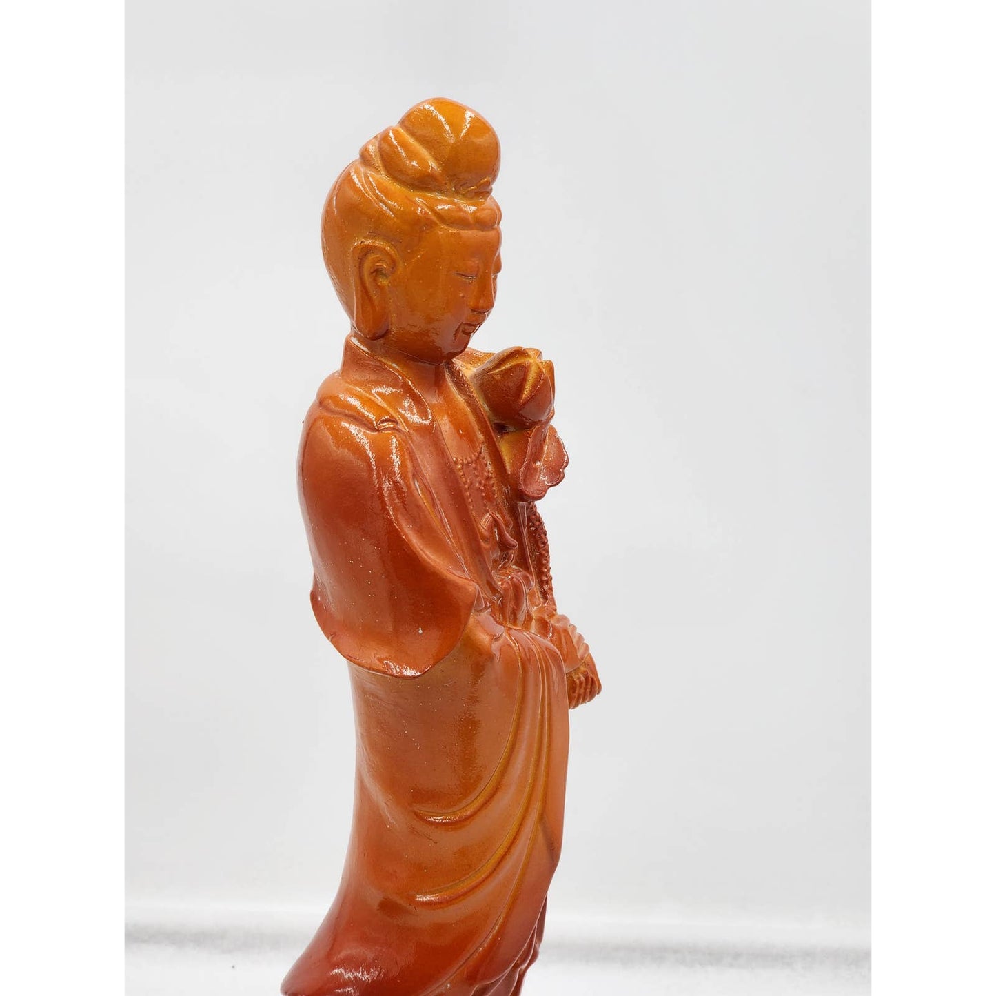 Guan Yin Goddess Statue Orange Bodhisattva Lotus Flower Deity Asian Buddhism 19"