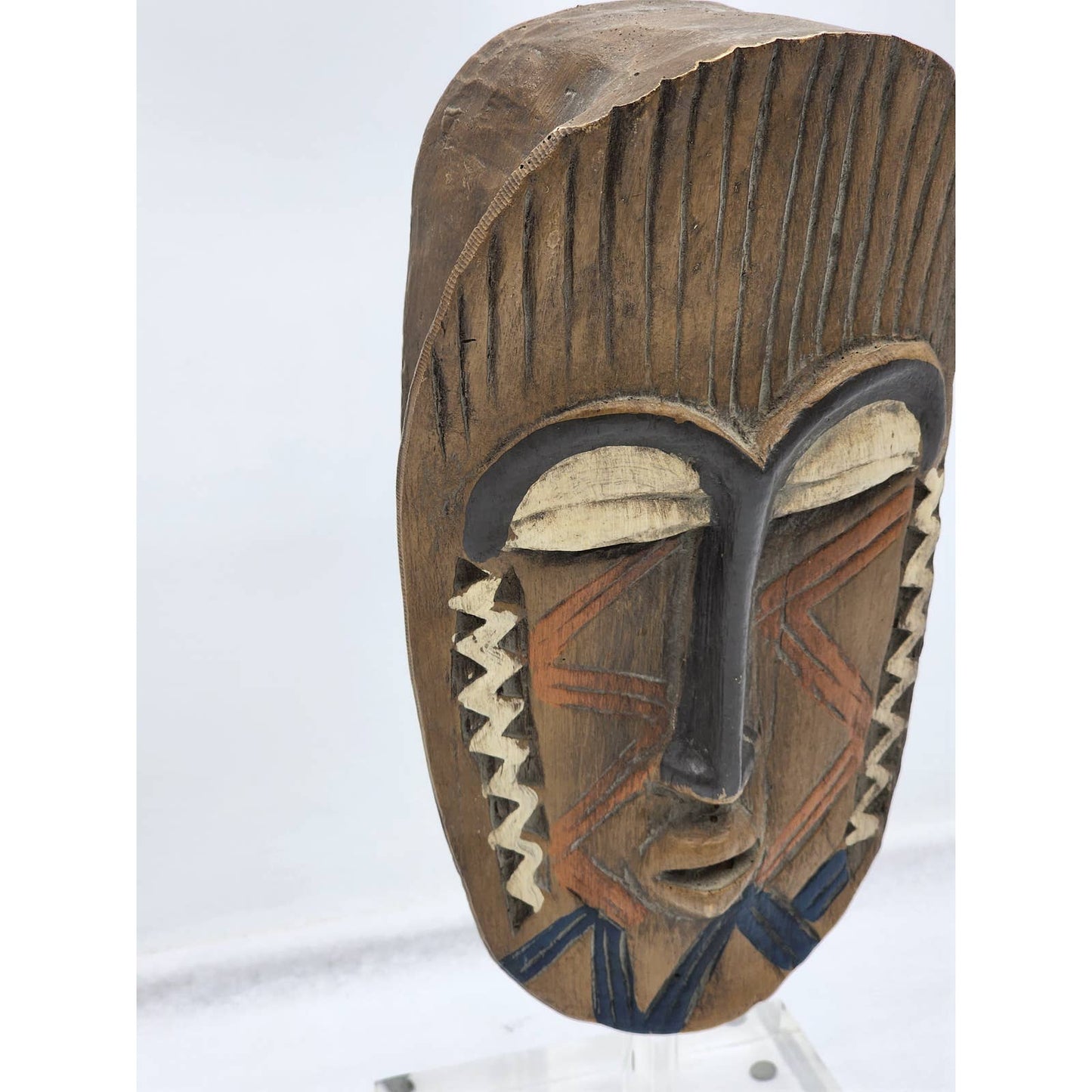 African Mask Lucite Stand Tribal Display Home Decor Art Oblong Oval Standing 17"