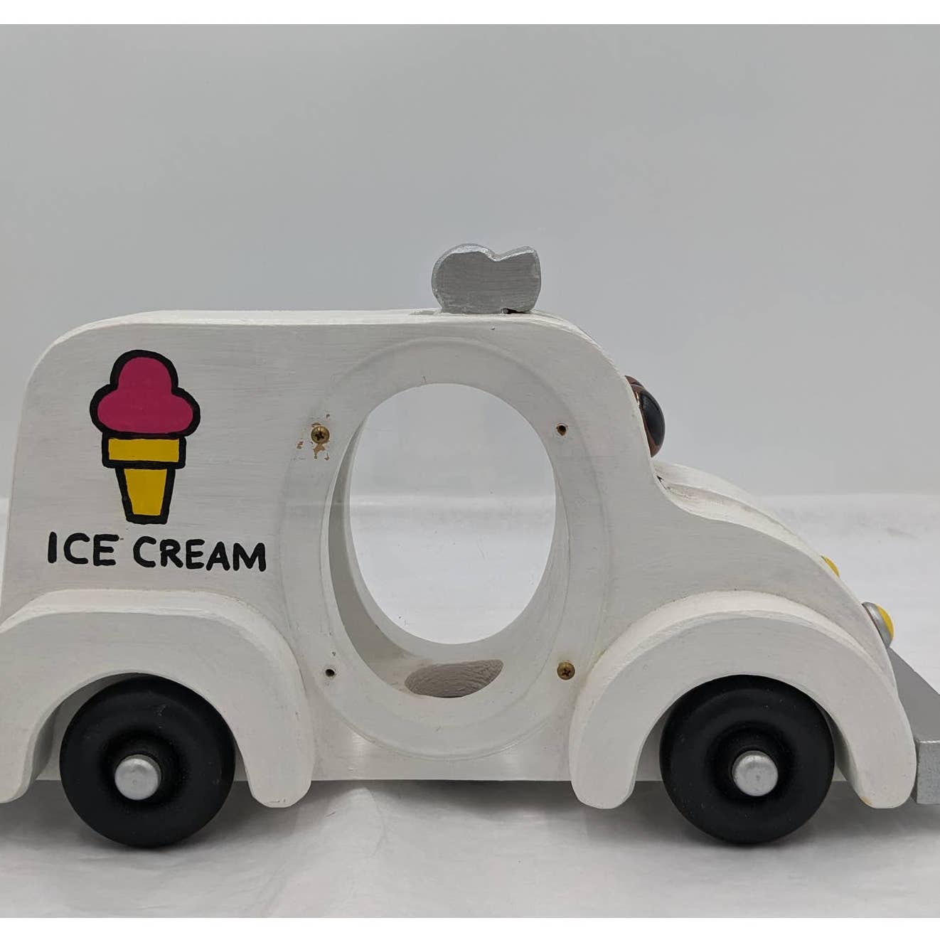 Coin Piggy Bank Ice Cream Big Lips Smiles Wheels Kids Wooden Handmade Vintage