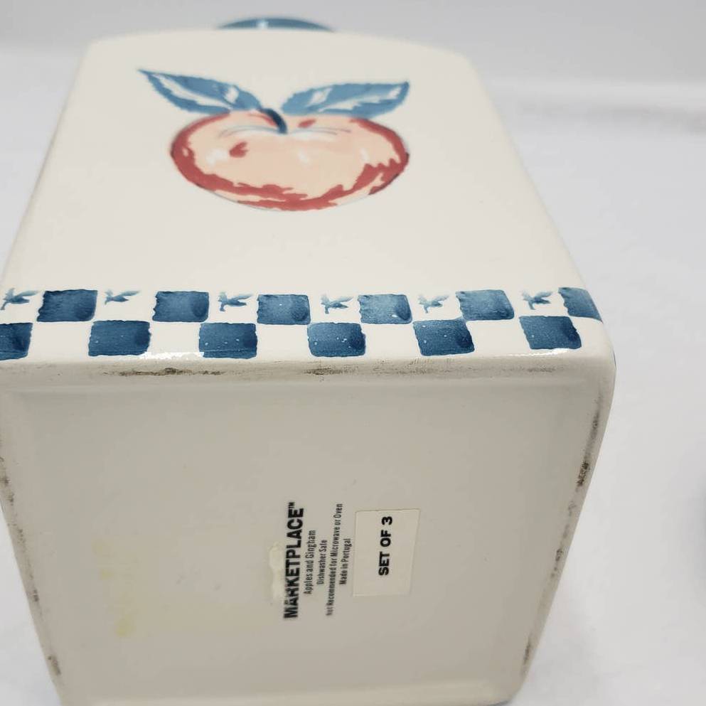 Canister w/Lids Set of 3 Marketplace Apples and Gingham Portugal 9" Tallest