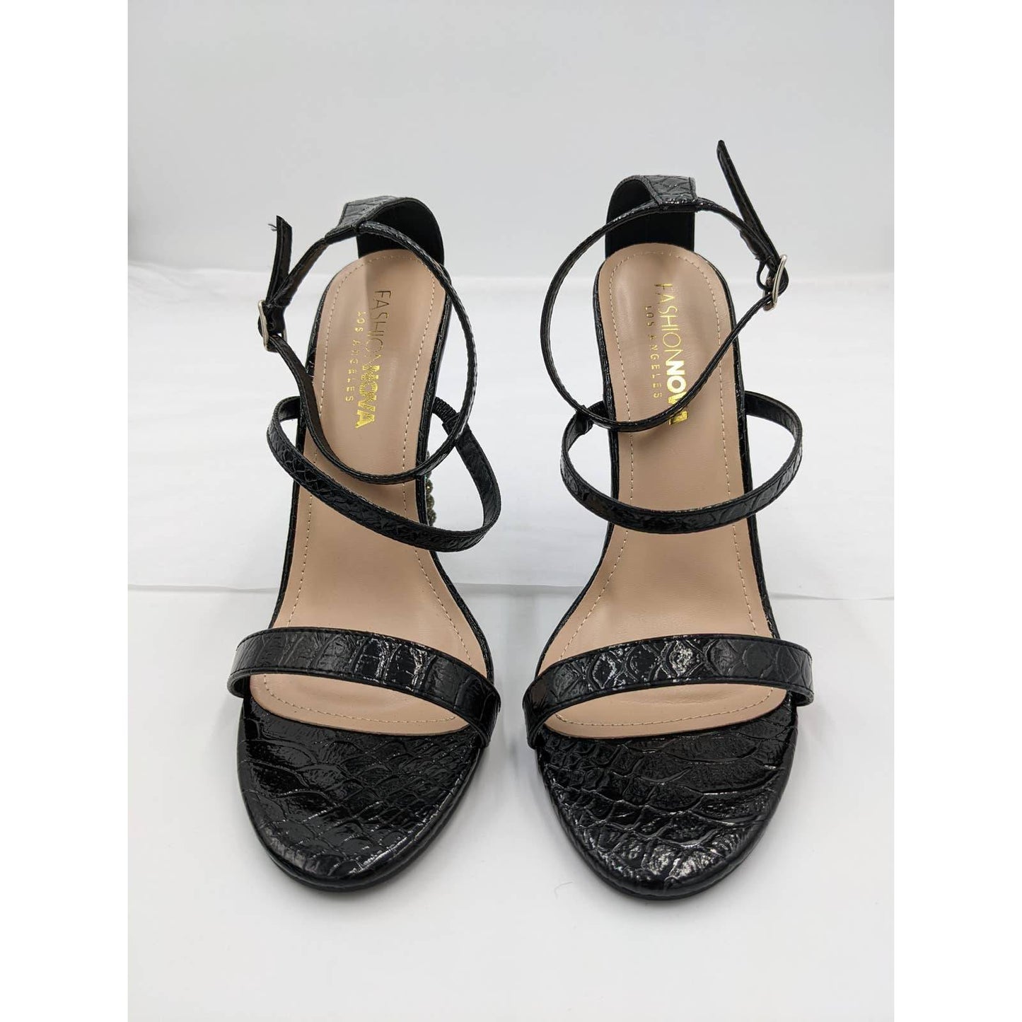 Fashion Nova Adjustable Ankle Strap Open Toe Black Heels Womes Size 7.5