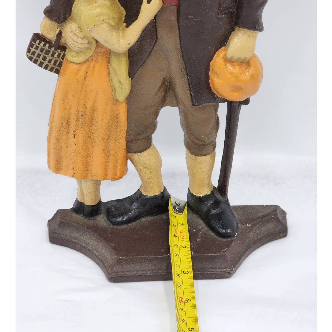 Vintage Ben Franklin Cast Iron Doorstop Holding Cane Hugging Girl Heavy 14" Tall