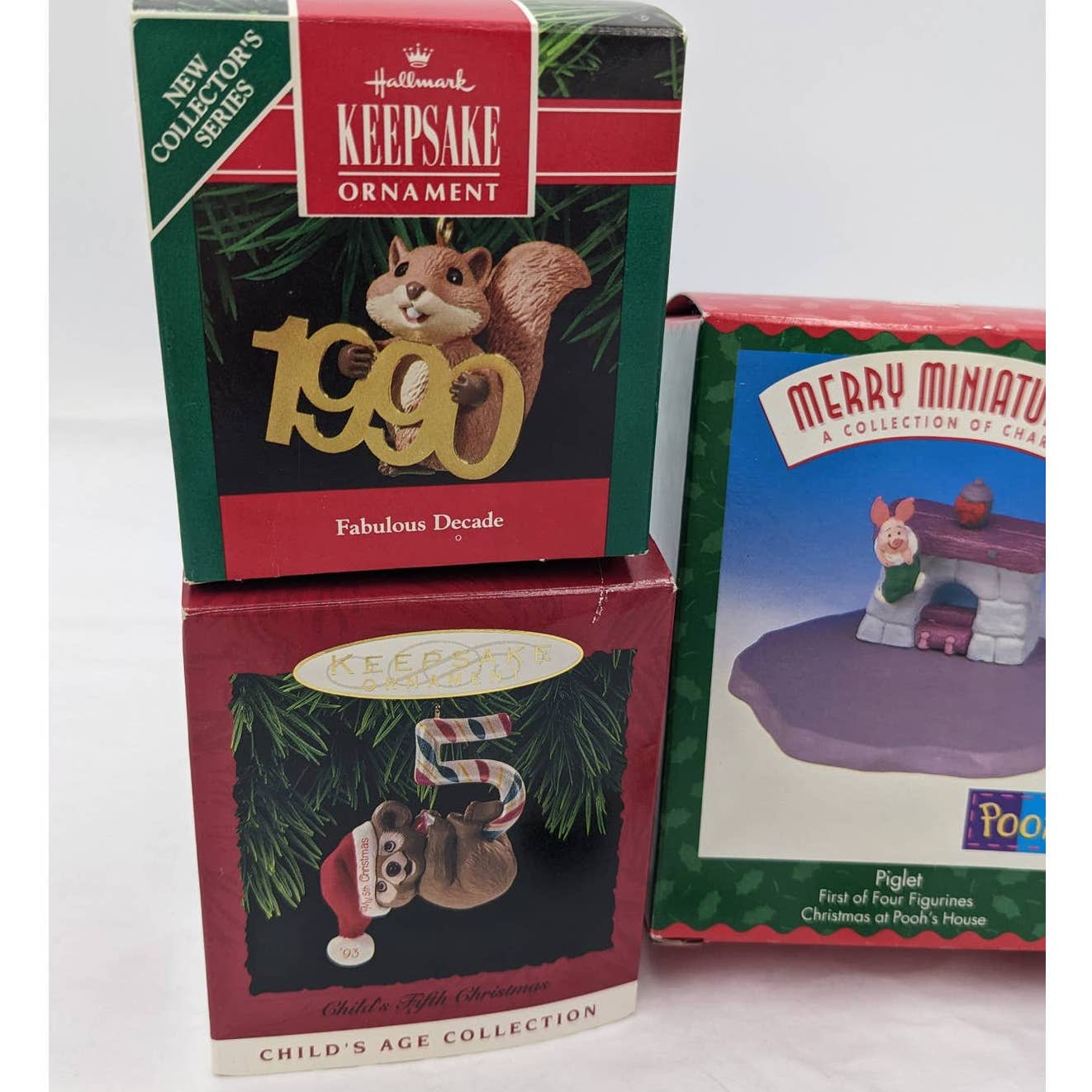Hallmark Ornaments Keepsake Vintage Age Collection Chipmunk Pooh Piglet W/Boxes