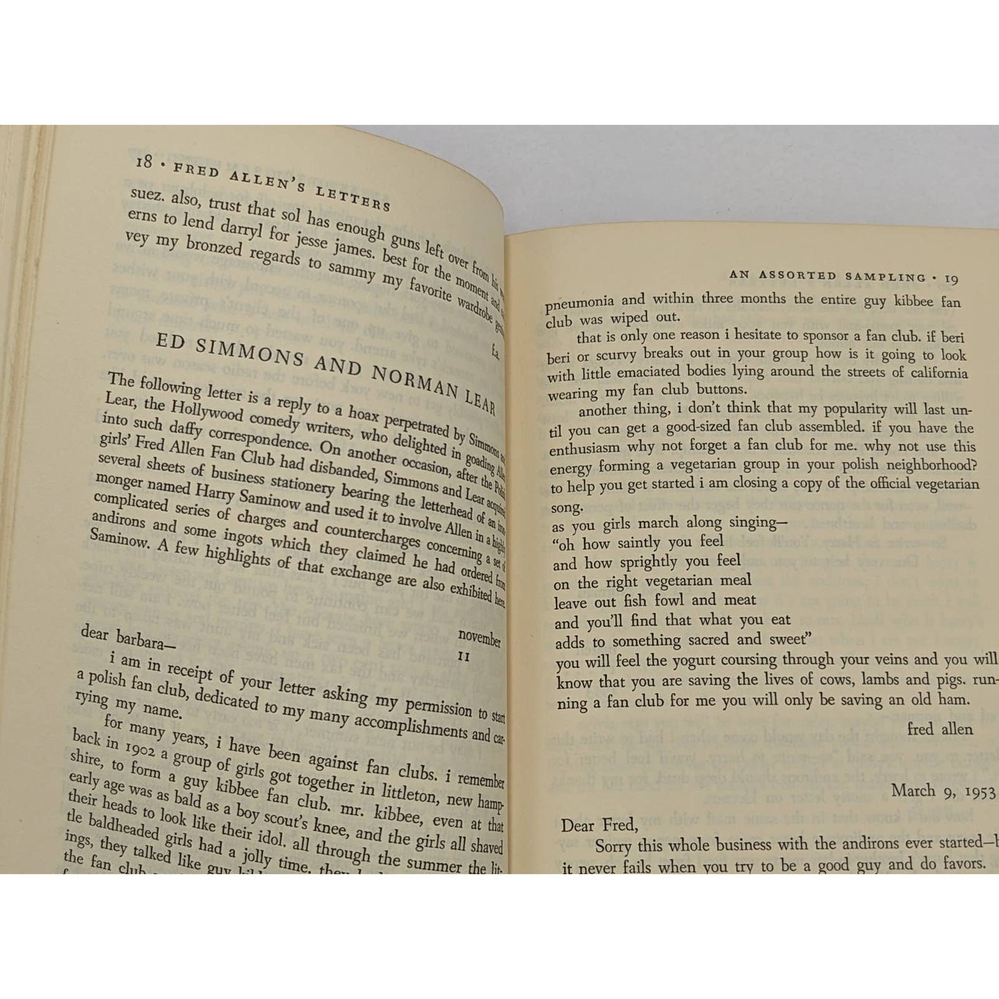 Fred Allens Letters Edited By Joe McCarthy First Edition Vintage 1965