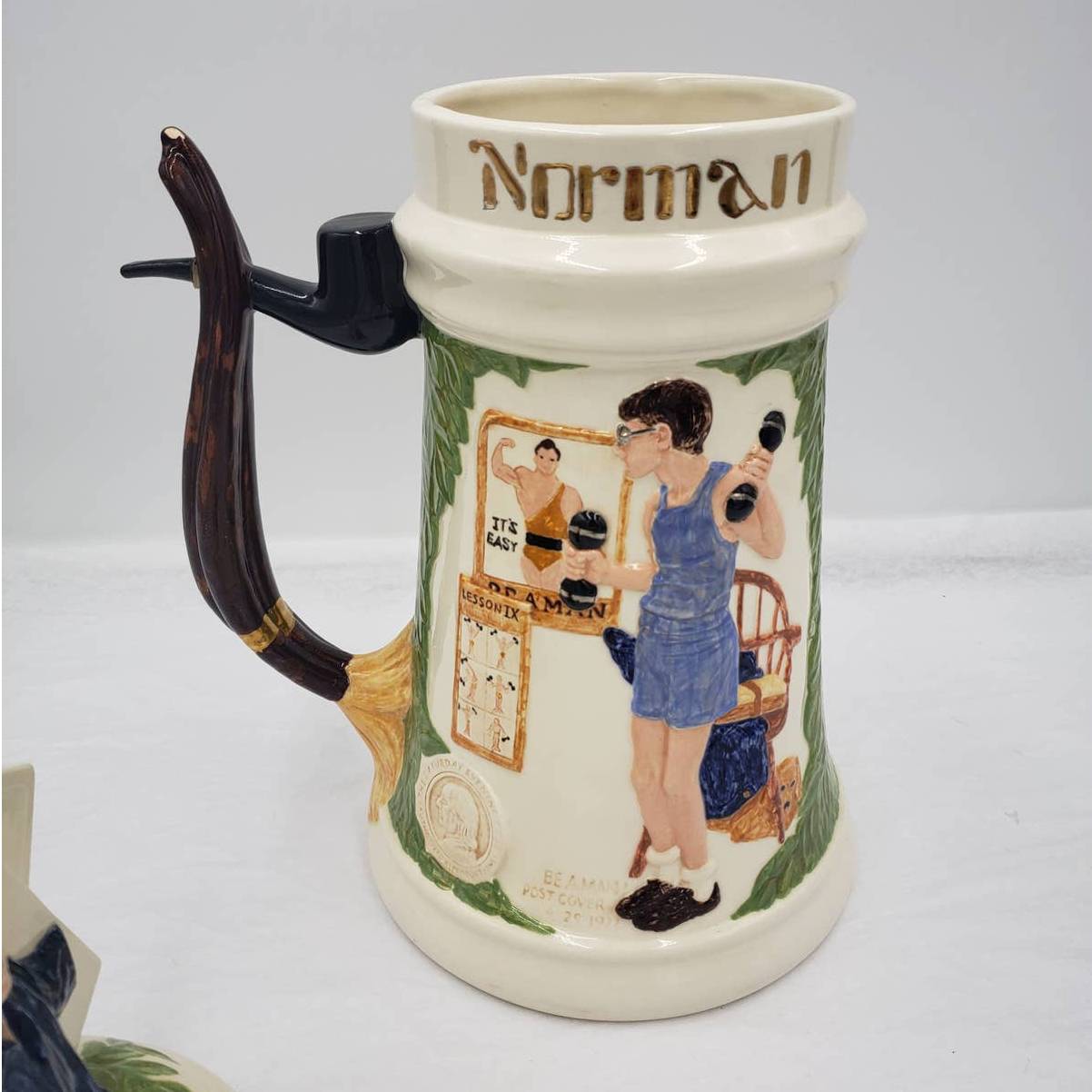 Large Beer Mug Stein 16" Curtis Norman Rockwell 1982 Hobo 1924 Be A Man 1922
