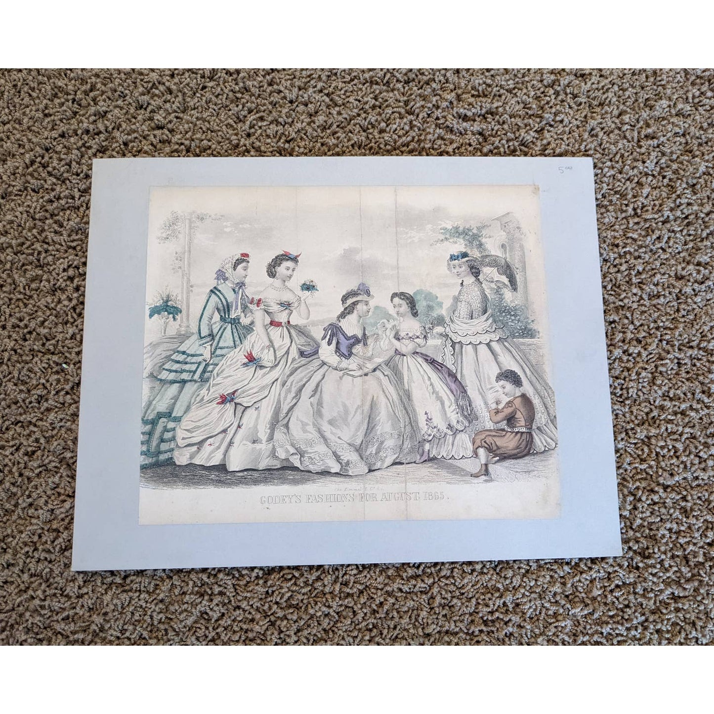 Antique Godey's Victorian Rare Hand Colored Fashion Book Plate Print August 1865