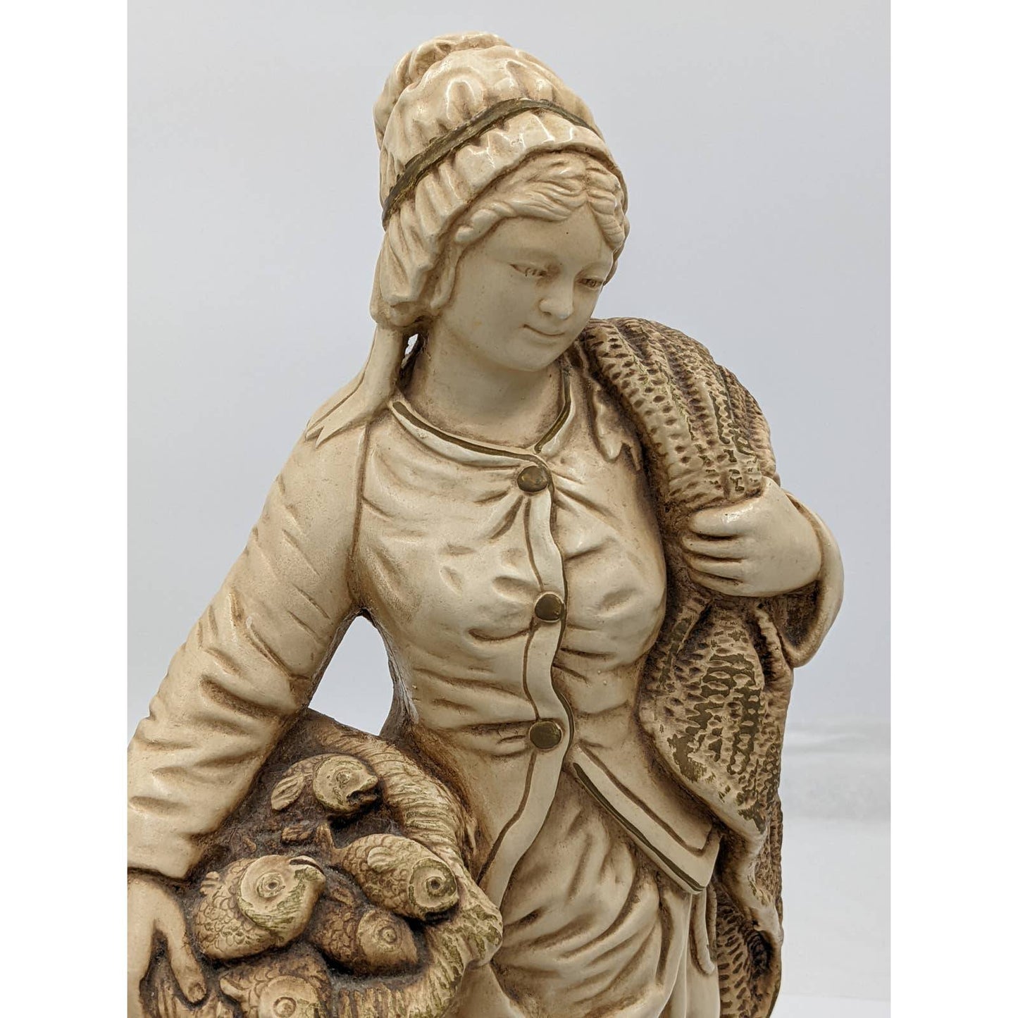 Vintage Marwal Ind Inc Chalkware Fisherman Couple Sculpture 18" Tall