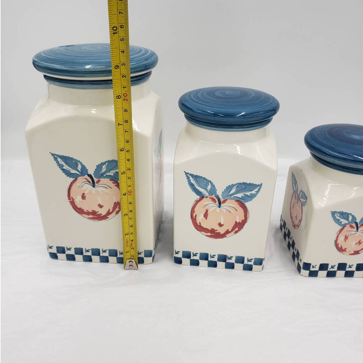 Canister w/Lids Set of 3 Marketplace Apples and Gingham Portugal 9" Tallest