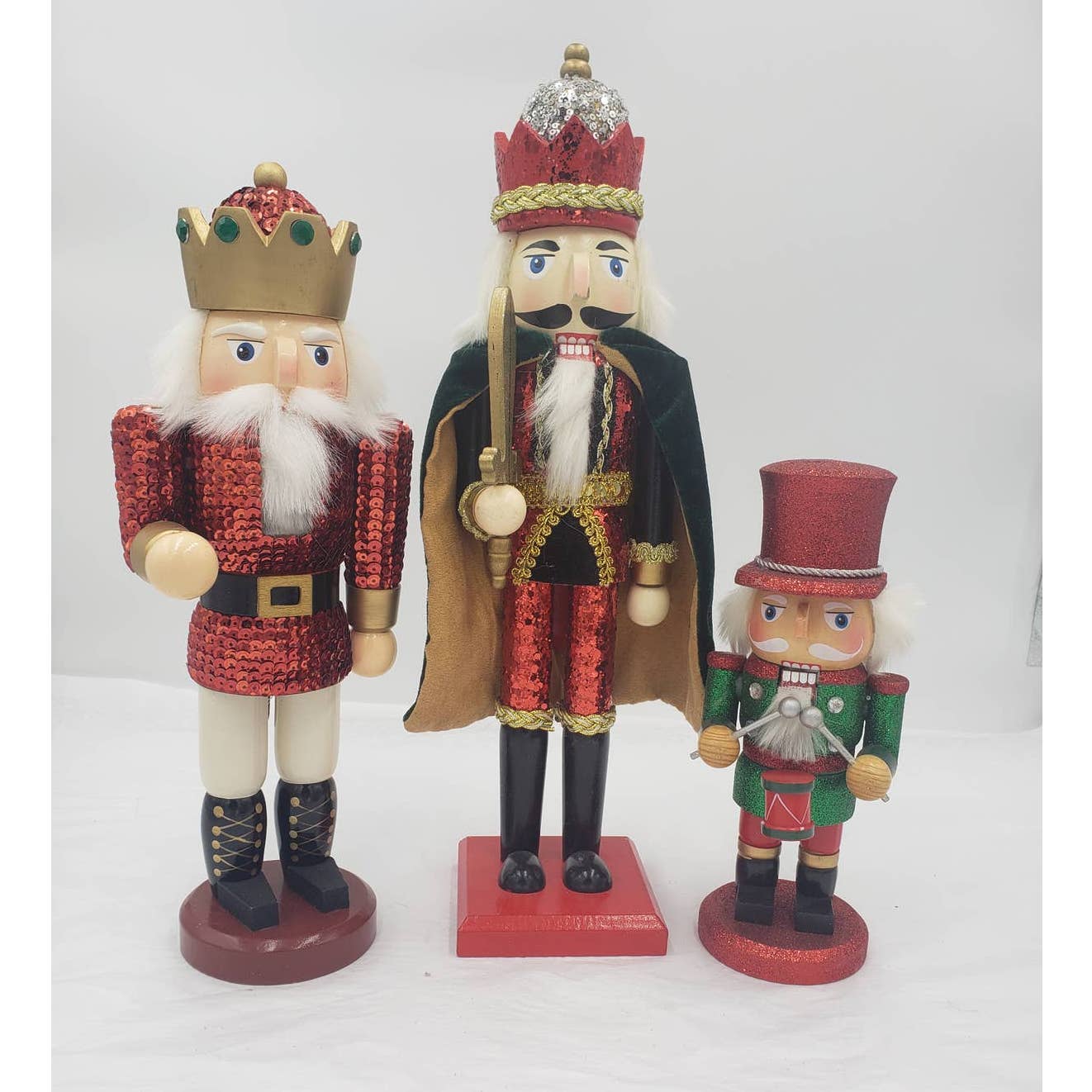 Nutcracker Set of 3 King With Cape, Drummer, Jeweled and Bedazzled Nutcrackers