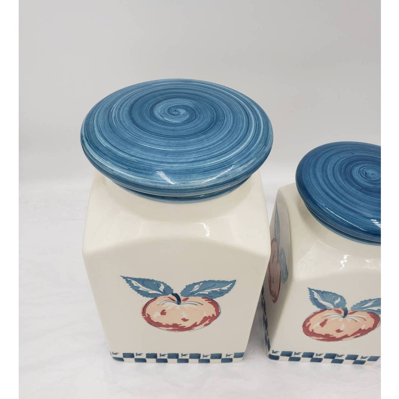 Canister w/Lids Set of 3 Marketplace Apples and Gingham Portugal 9" Tallest