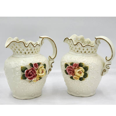 Jade Porcelain 3D Rose Floral Pitcher Set of 2