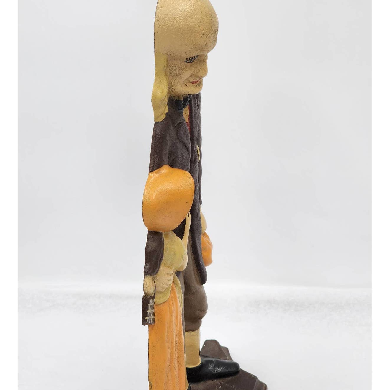 Vintage Ben Franklin Cast Iron Doorstop Holding Cane Hugging Girl Heavy 14" Tall