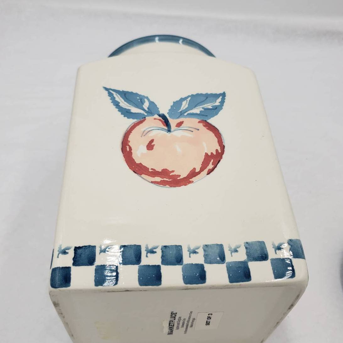 Canister w/Lids Set of 3 Marketplace Apples and Gingham Portugal 9" Tallest