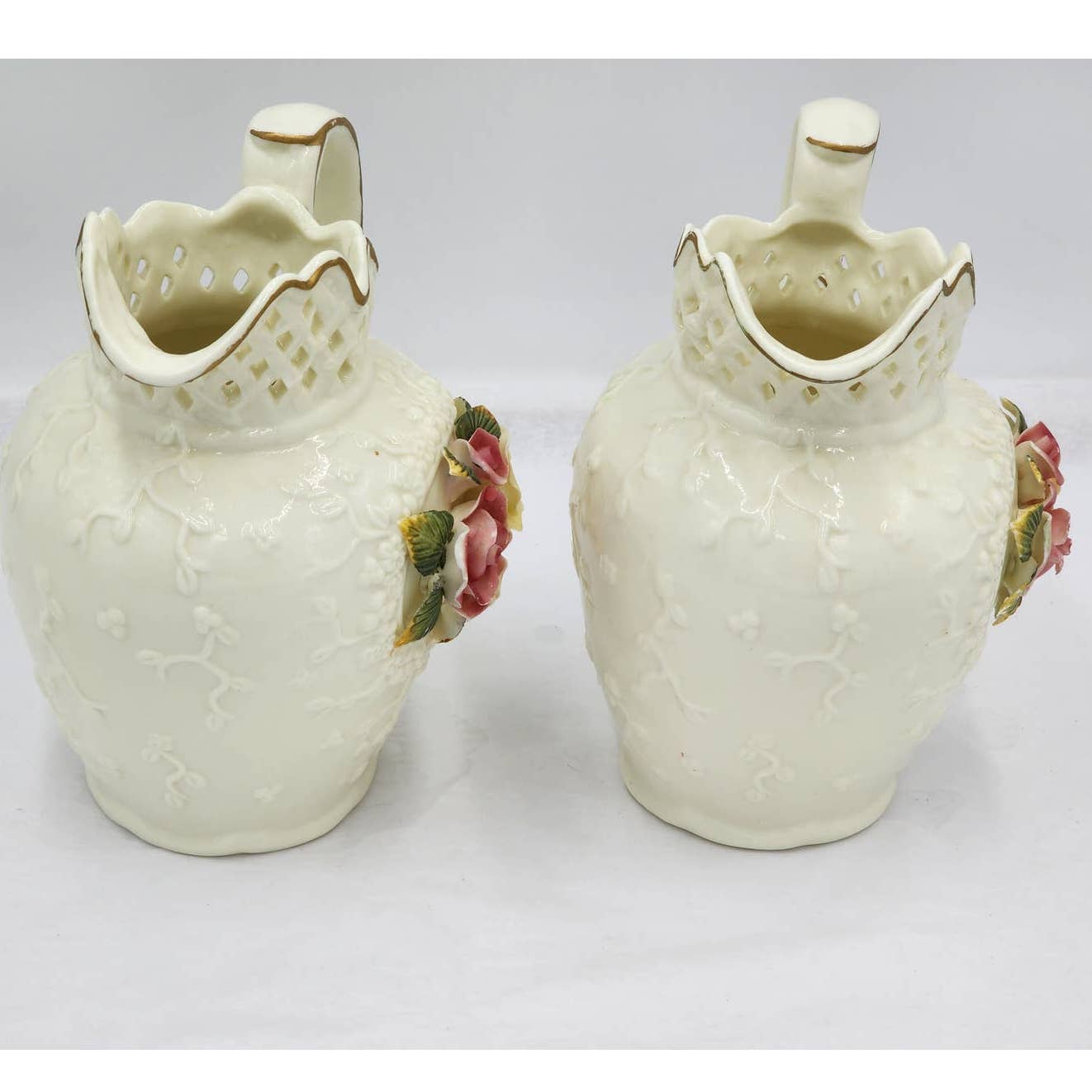 Jade Porcelain 3D Rose Floral Pitcher Set of 2