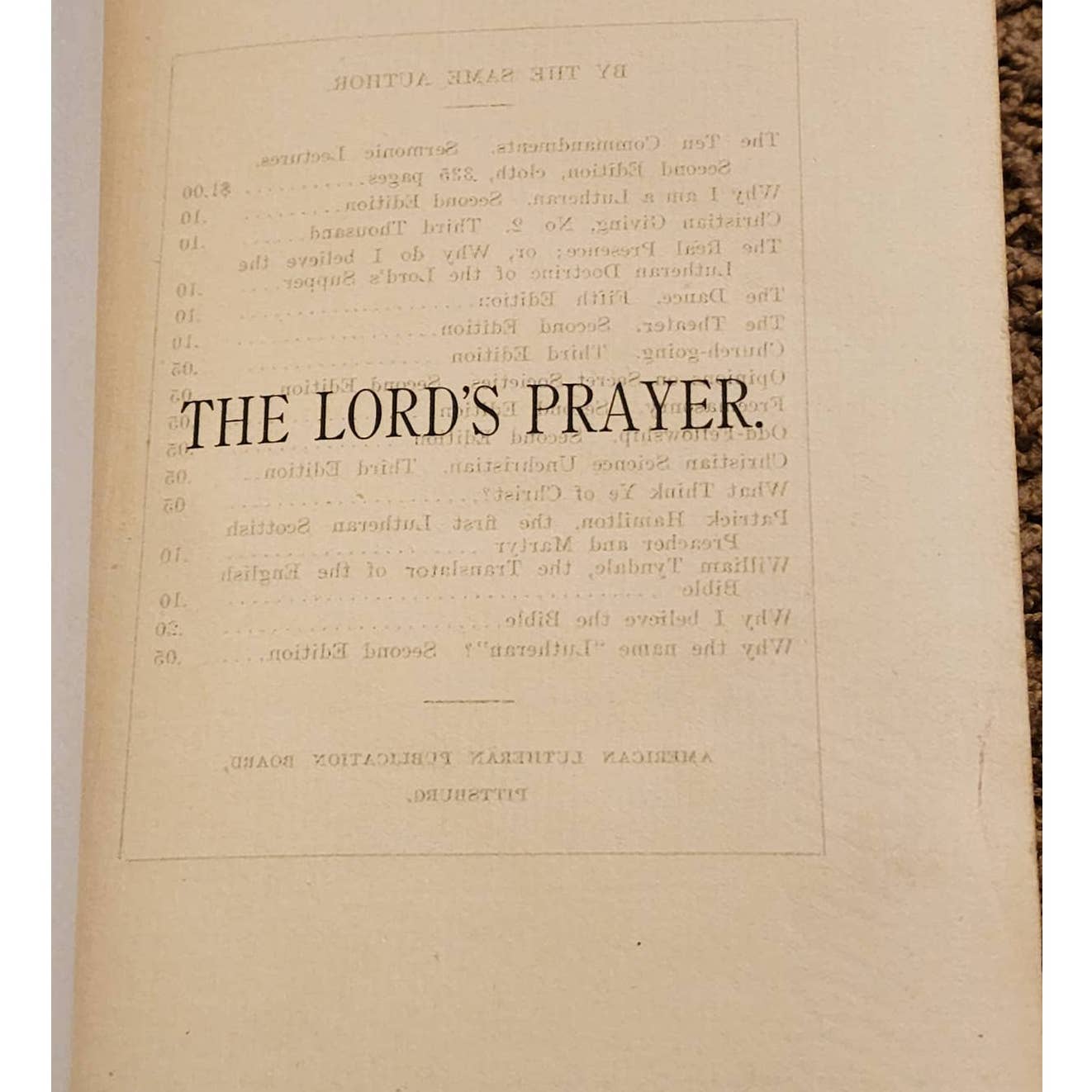 1907 The Lords Prayer By William Dallman Antiquarian Antique Lutheran Book