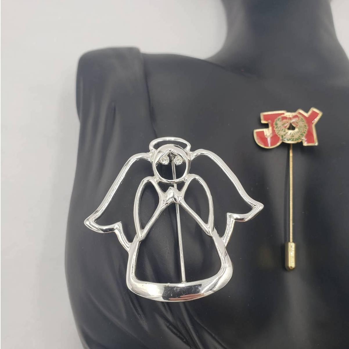 Merry Christmas Brooch Lot of 4 Joy Stickpin, Angel, Snowflake, Three Wise Man