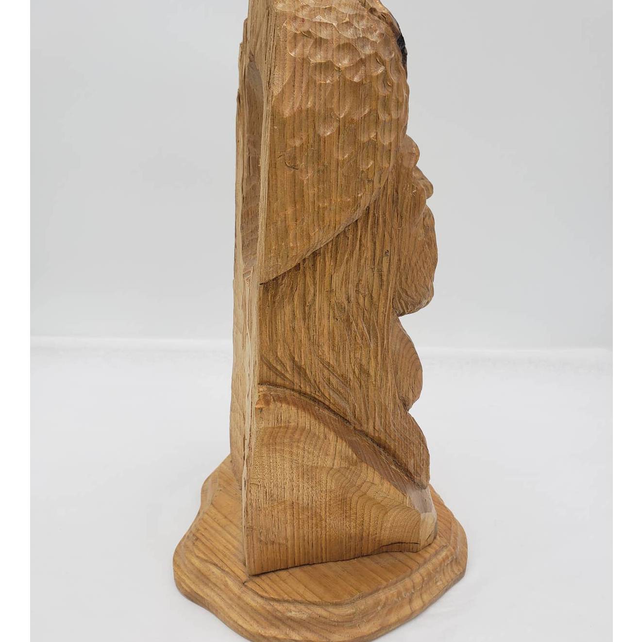 Vintage Wood Carved Trapper Man Bearded Bust Sculpture Wood Carving 13" Tall