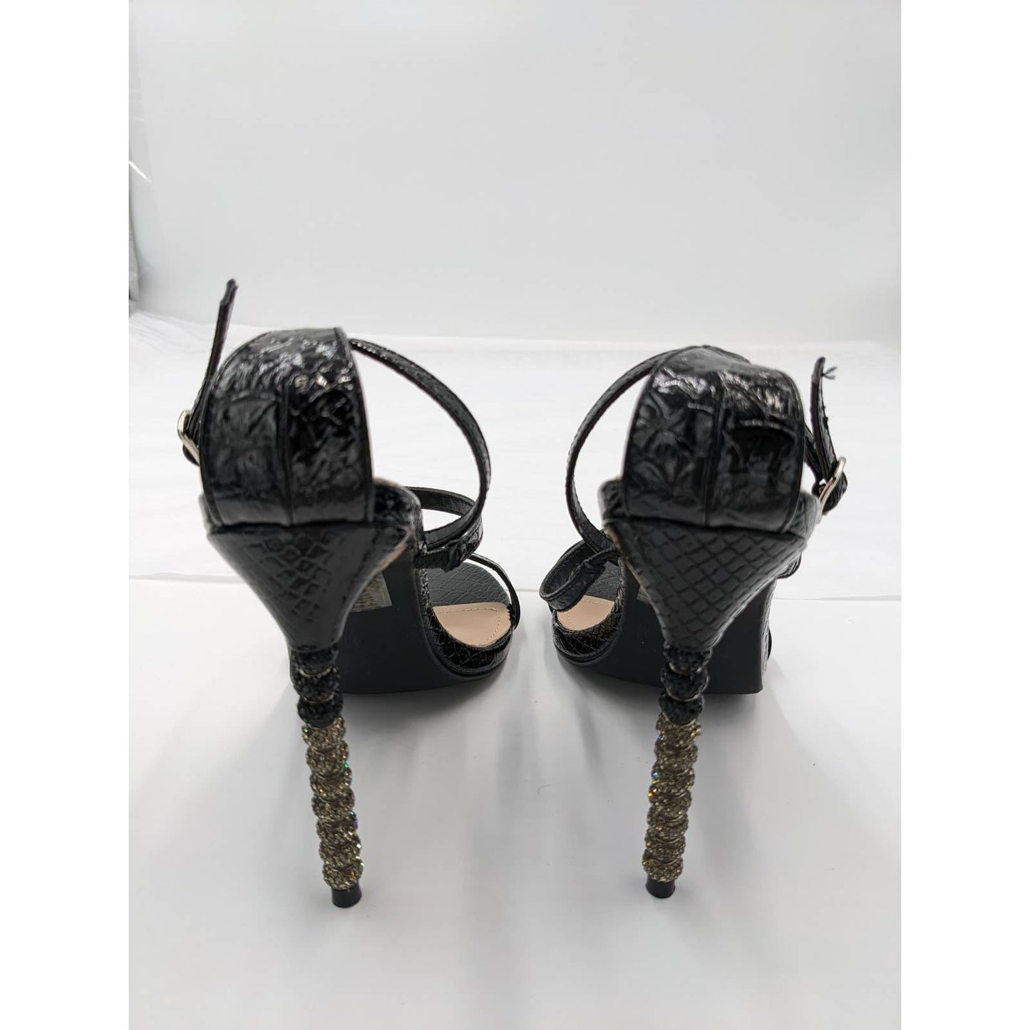 Fashion Nova Adjustable Ankle Strap Open Toe Black Heels Womes Size 7.5