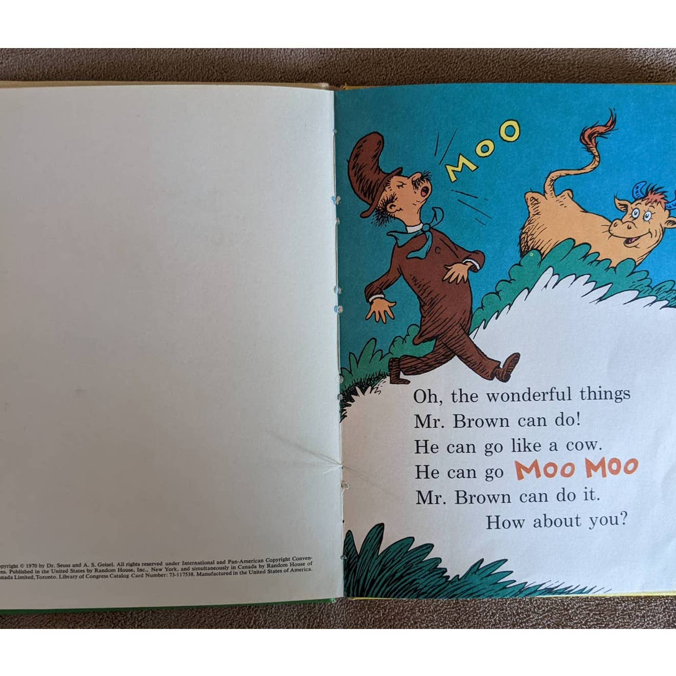 1970 Dr. Seuss Mr. Brown Can Moo! Can You? Wonderful Noises Book Club Edition