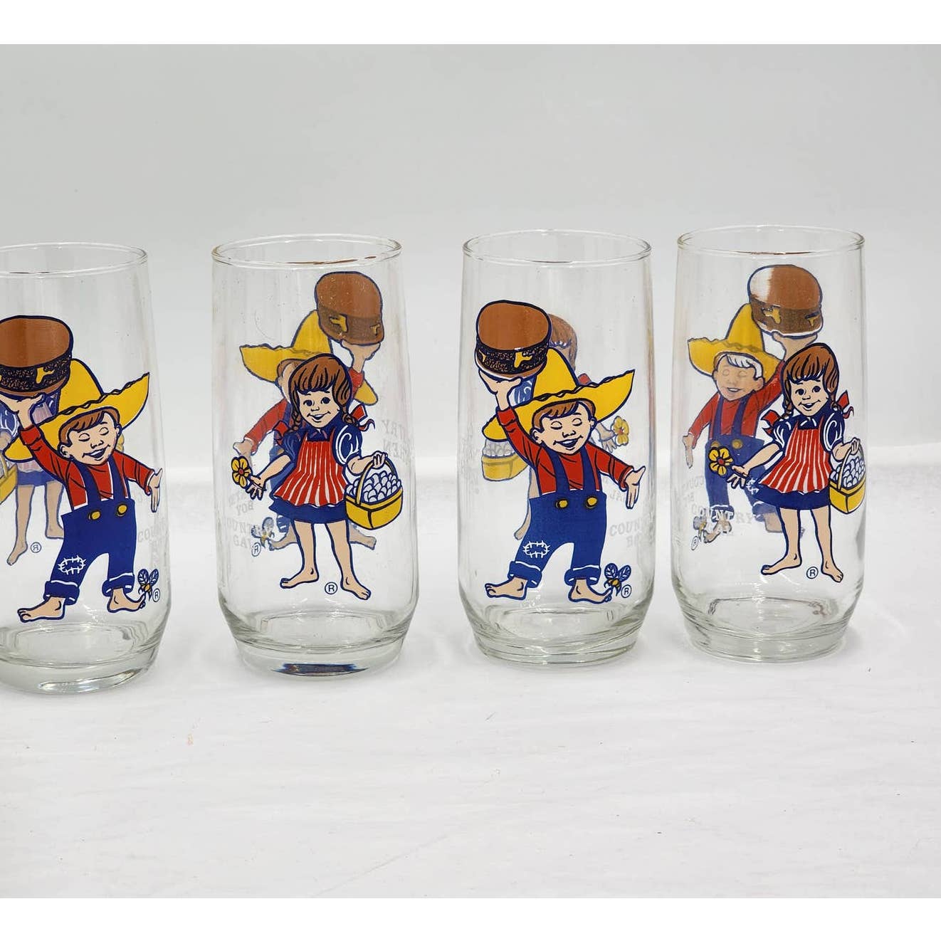 Vintage Pepsi Country Kitchen Set 4 Country Gal Country Boy Drinking Glasses