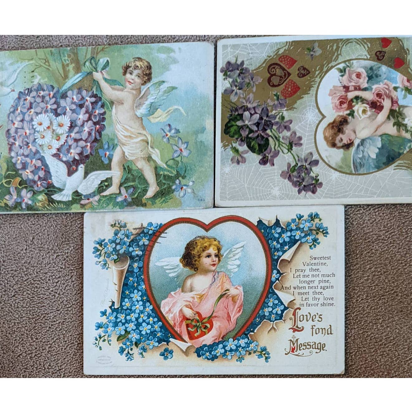 C1908-1911 Antique Valentine Postcard Lot 3 Cherub Love To My Valentine