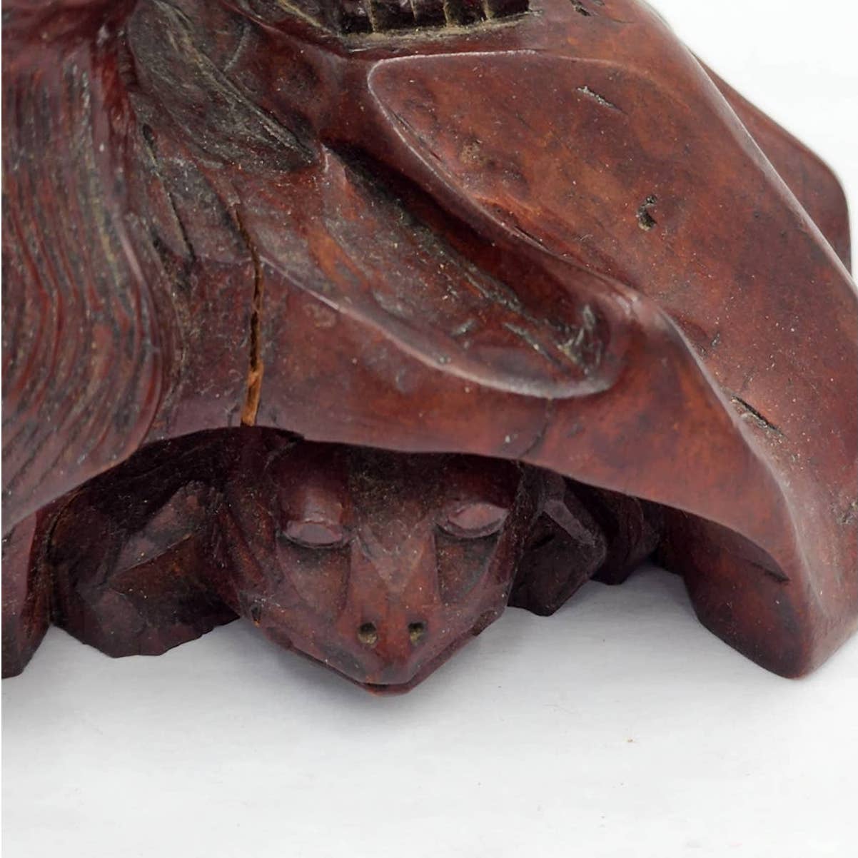 Vintage Asian Chinese Fisherman Hand Carved Wooden Sculpture Sage Elder Fish 12"